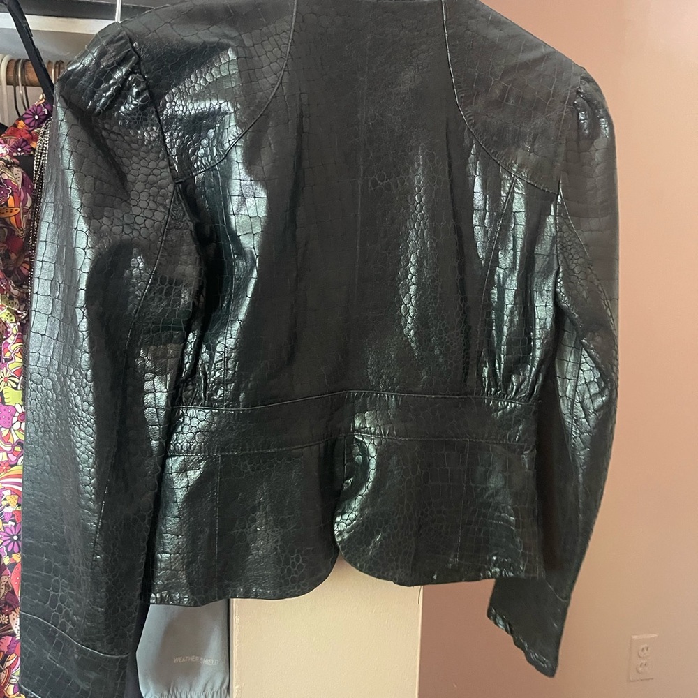 Bebe Black Croc-Pattern Leather Jacket - image 3